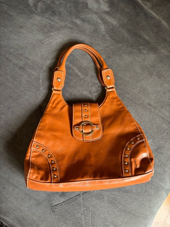 St. John's Bay Handbags - Women’s St John’s Bay Brown Faux Leather Studded Shoulder Bag, spotless inside